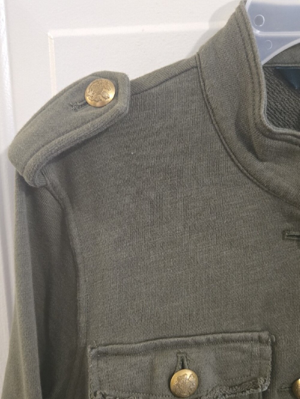 LRL Olive Green French Terry Cargo Utility Fall Jacket Buttons S Military Style - Picture 5 of 10